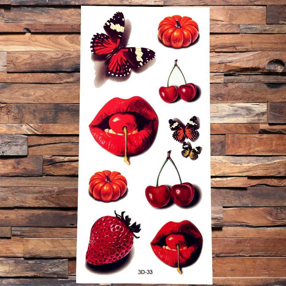Sexy Lips Cherry Fake Temporary Tattoo Butterfly Stickers Body Art Arm Waterproof Adult Tattoo Paper Female 3D Tattoo W250410