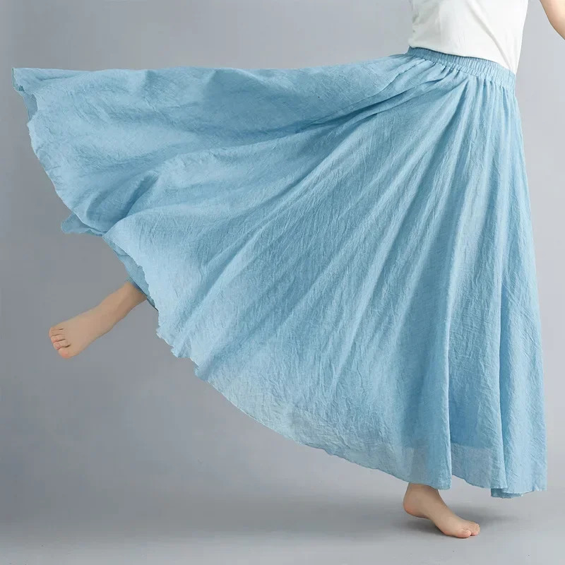 Fashionable pure cotton linen womens skiing Maxi elegant Harajuku Saia casual loose long clothing Faldas Ropa Mujer 250407