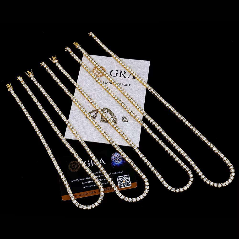 Cheap Custom Set 4mm 16-24in Gold Plated Vvs Mossanite Moissanite Chain Men Hip Hop S Tennis Necklace with Certificate