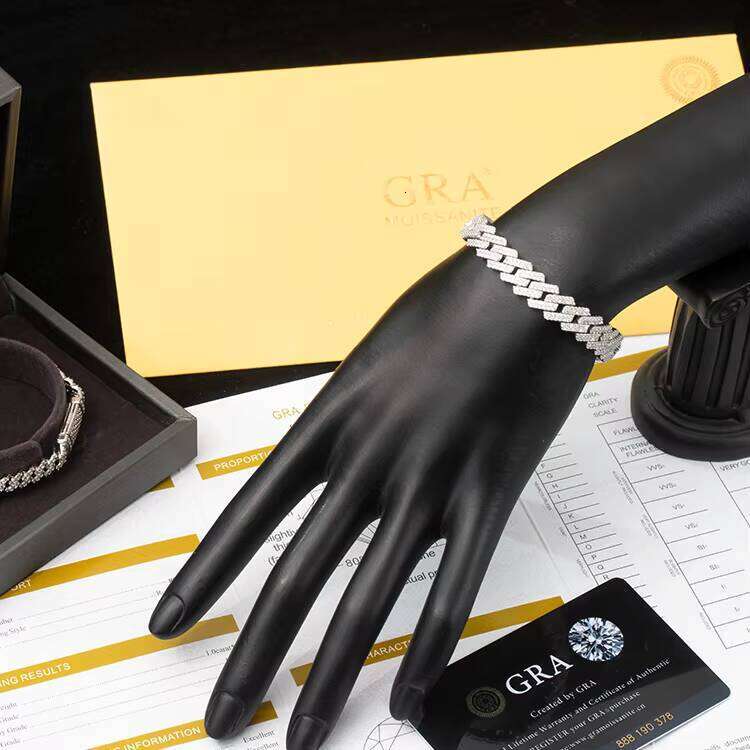 Goldleaf Fine Jewelry 925 Sterling Silver Bracelet Hiphop Link 8mm-20mm VVS Moissanite Cuban Chain