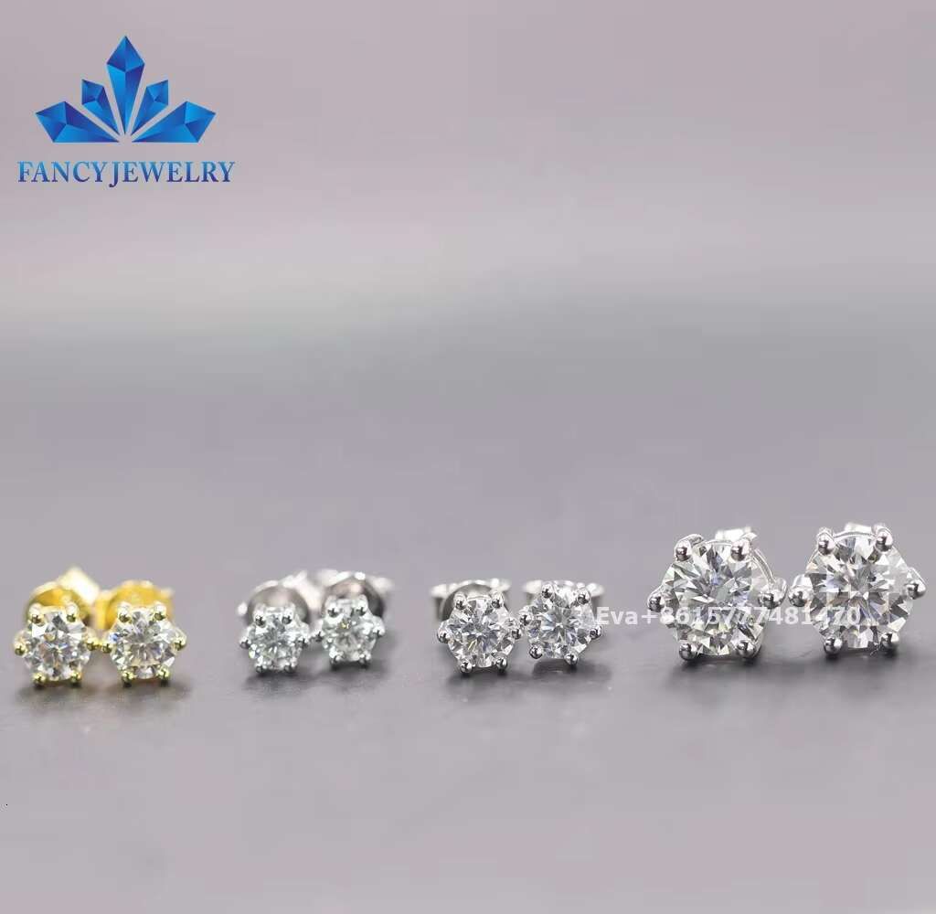 Fancy Factory Wholesale Moissanite Round Earrings 925 Sterling Silver GRA Certidied 0.3ct - 2ct Moissanite Studs
