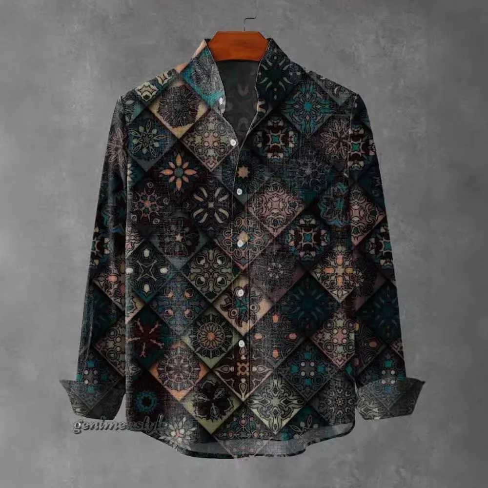 Mens standing collar long sleeved shirt 3D printed with irregular stripes fashionable gentlemans spring and autumn 2025 X250410