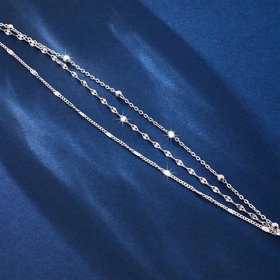 Sparking 925 Sterling Silver Chain Bracelets For Women Luxury Elegant Three Layer Geometric Bead Bracelet Party Wedding JewelryT251110