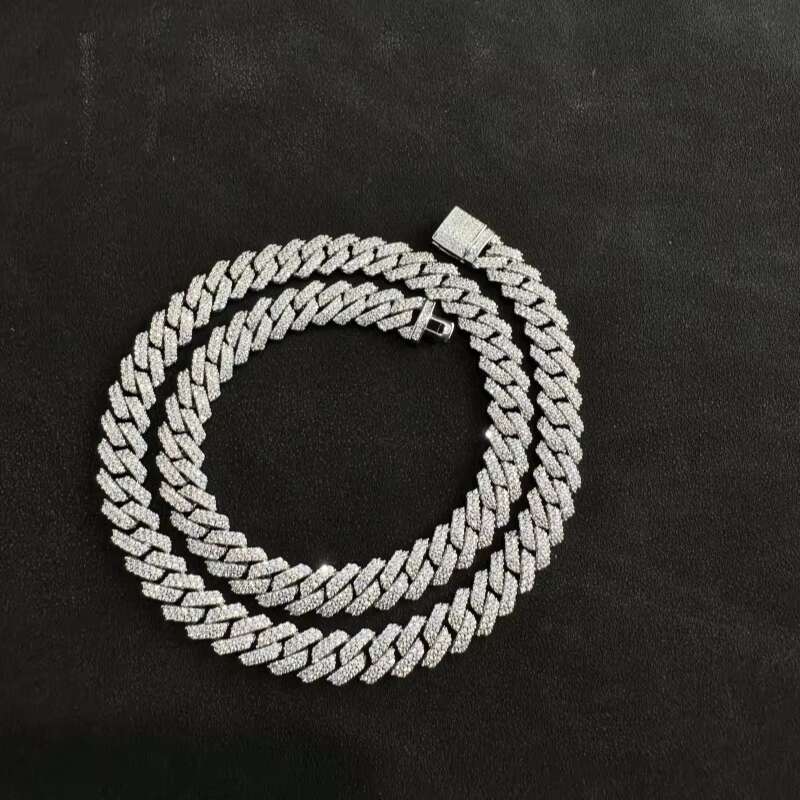 Iced-out 8mm Wide 2Rows Moissanite Diamond Cuban Link Chain S925 Silver Jewelry Hip Hop Fine Jewelry Necklace