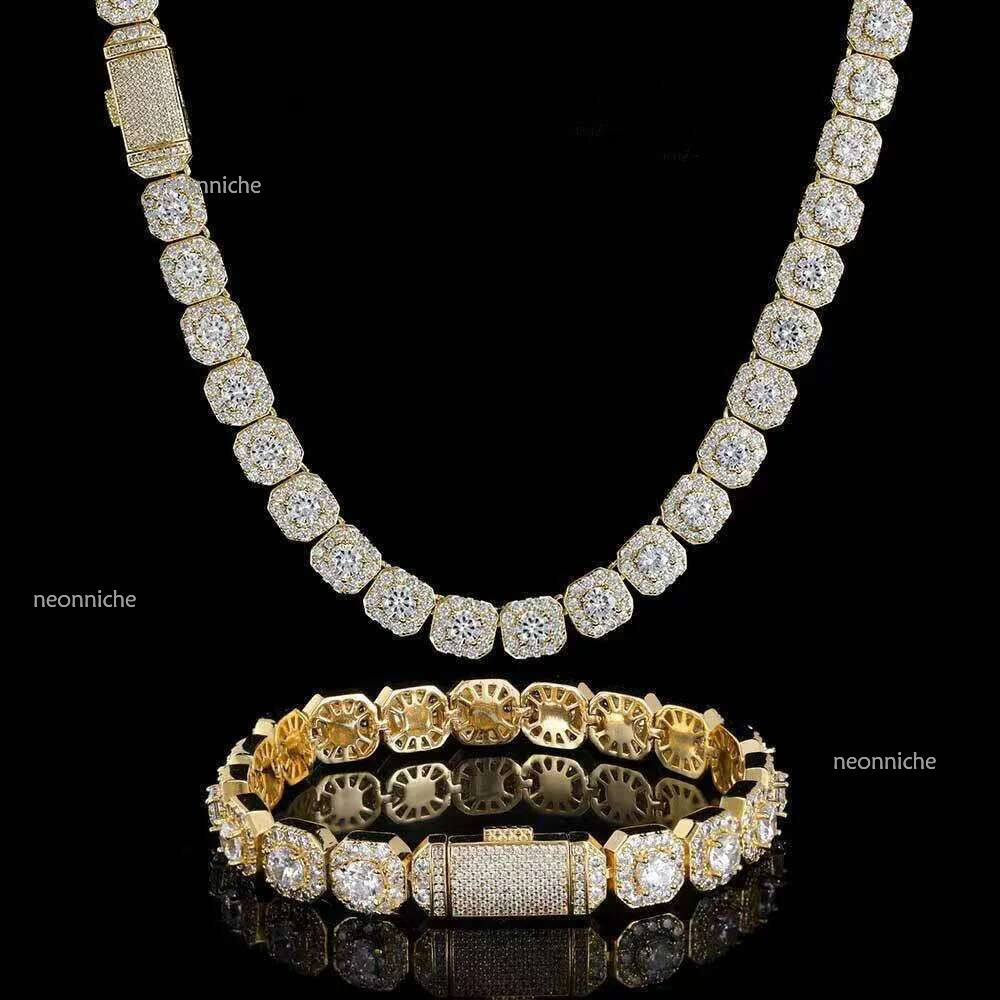 Necklace bracelet Moissanite Dia Custom Vvs Cuban k S Sier 10mm Large Tennis Chain Solid Back Hiphop