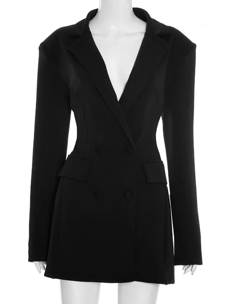 Mozision Deep V Neck Long Sleeve Sexy Mini Blazer Dress Women Elegant Doublebreasted High Waist Club Party Blazers 251110