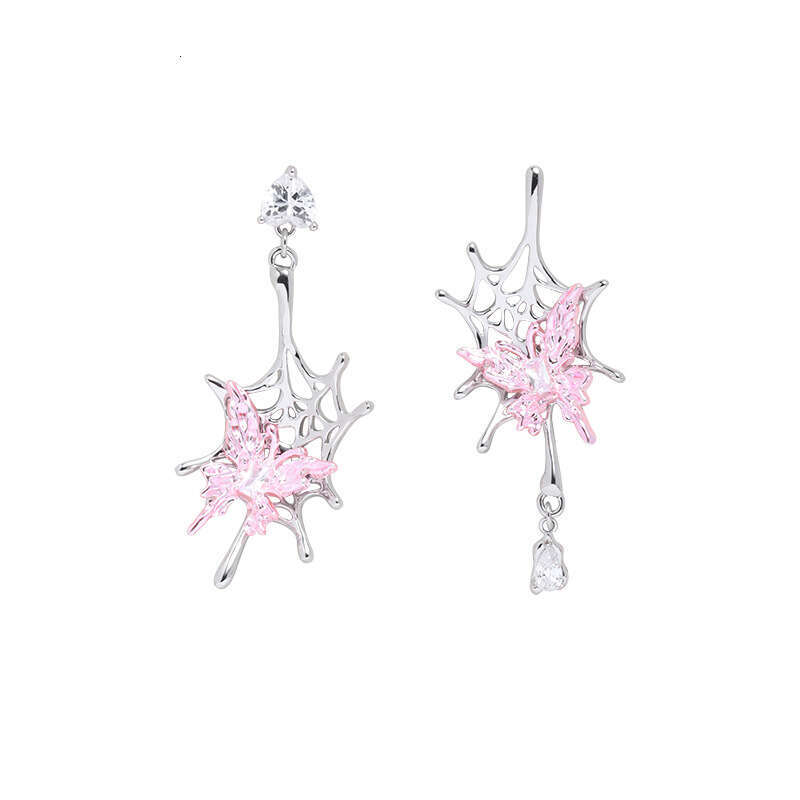 Asymmetric Spider Web Butterfly for Women Hip Hop Unique Personality Trendy Cool Niche Original Design High-end Earrings