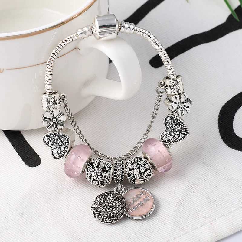 Silver Plated Charm Bracelet Bangle With Key Lock Crystal Pendant Ball Bracelet For Women Wedding Valentines Day Jewelry GiftT251110