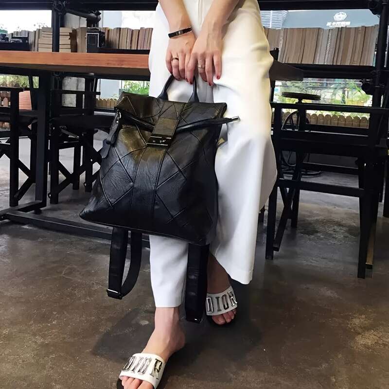 Women S Backpack Large Capacity Anti Theft Handbag Zipper Closure Adjustable Shoulder Strap Lightweight Genuine Leather Bag For Business Travel