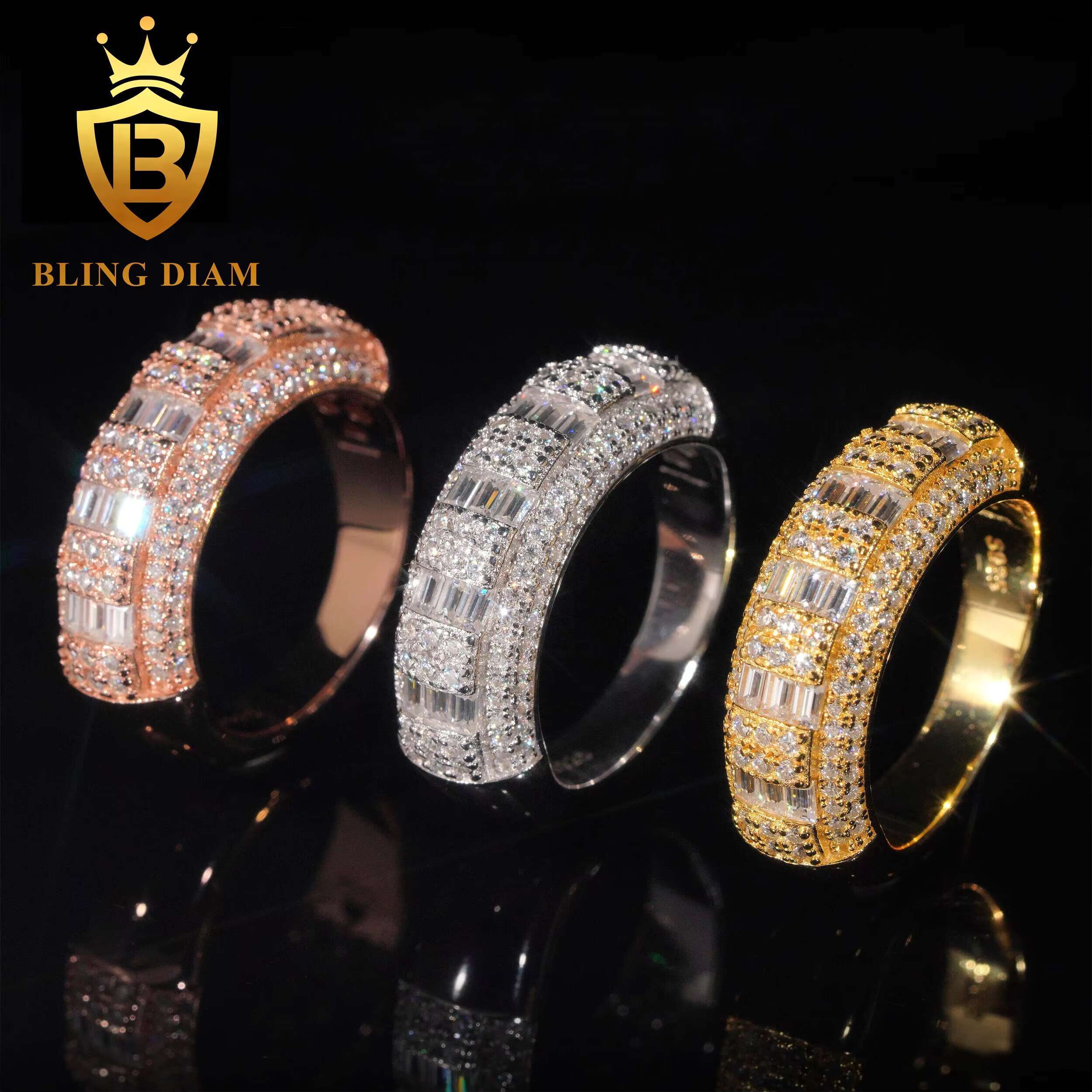 Fashion Jewelry Hip Hop Iced Out Luxury Vvs Moissanite 925 Sterling Silver Custom Ring