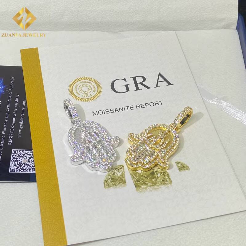 Hot Sale VVS Moissanite Hand Pendant Baguette Cut 925 Sterling Silver Ice Out Moissanite Pass Diamond Tester Jewelry with GRA