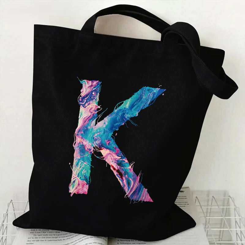 AZ 26 Letter Painting Graphic Handbag Fashion Canvas Tote Bags Female Large Capacity Supermarket Shopping Shoulder Bag 251110