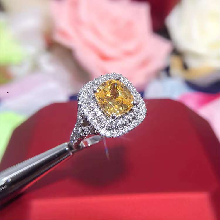 925 Silver Double-layer Micro-inlaidy Womens Colorful Ring18K Gold Mosanite Ring