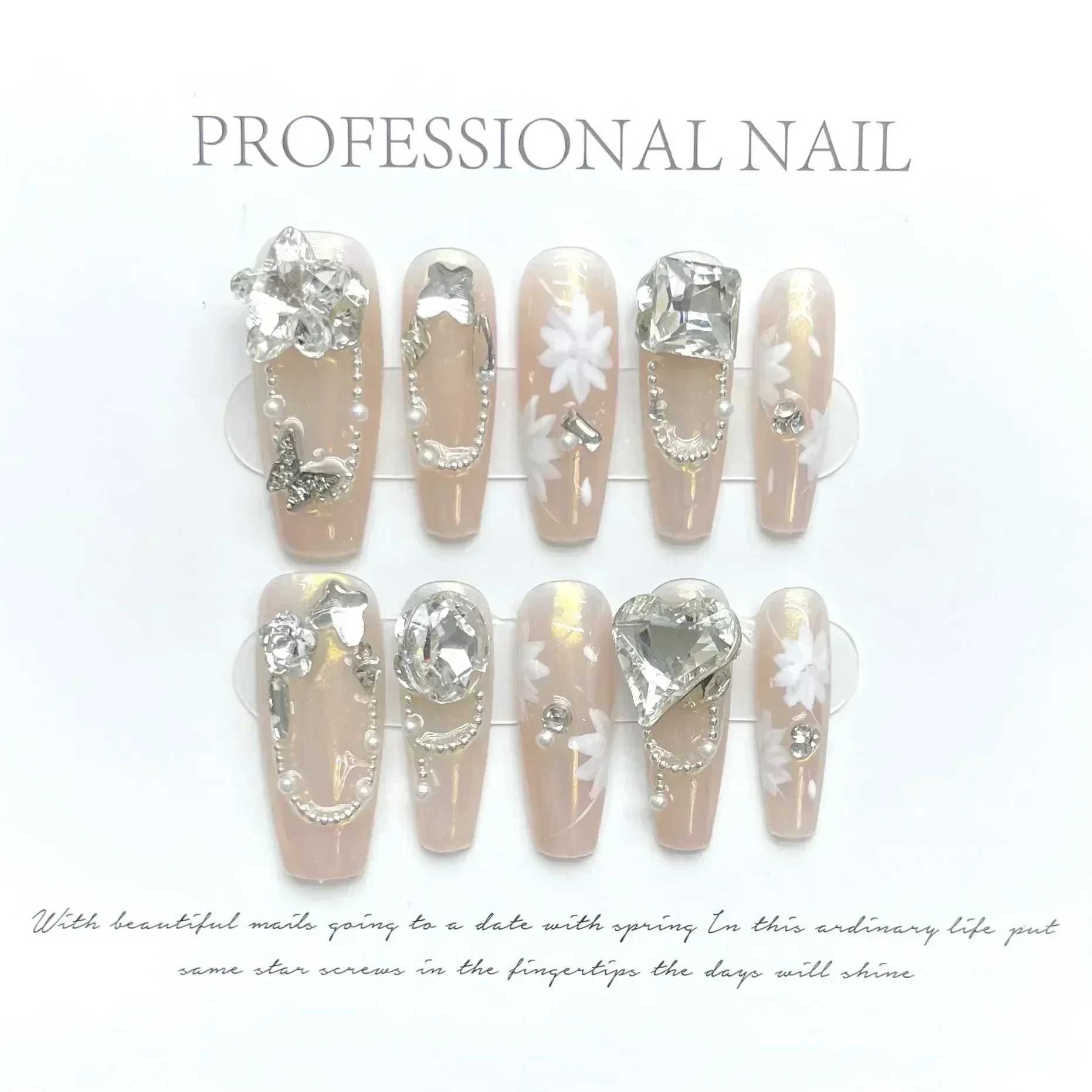 0pcs black handmade embossed nails ballet wearable rhinestones fake nail decoration Chinese handmade fake nail tips W250410