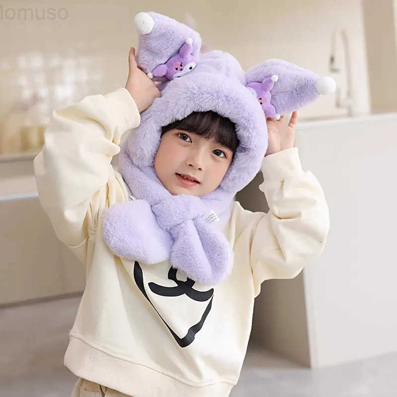 Sanrio anime hat neck scarf and ear protection integrated cartoon kuromi Cinnamoroll cute childrens thickened and warm gift H251110