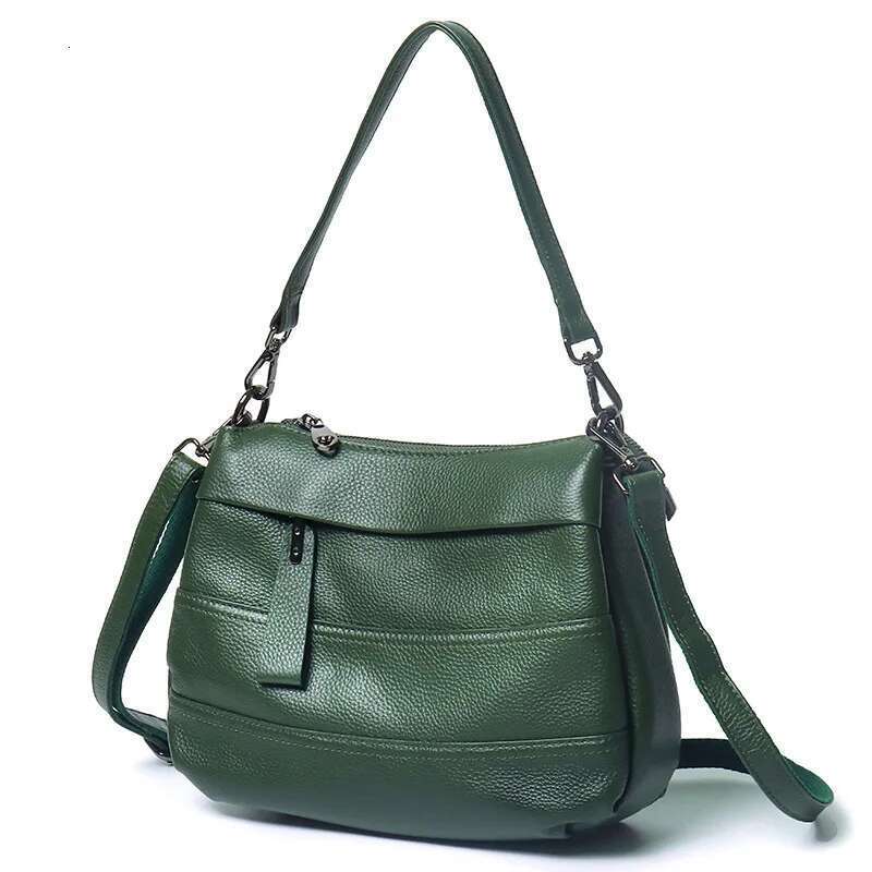 Genuine Leather Commuter Handbag Multiple Compartments - Versatile Shoulder Crossbody Bag For Women With Dual Straps