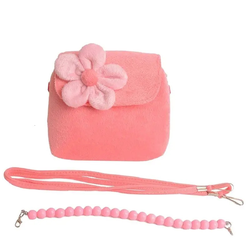 Plush Floral Childrens Shoulder Crossbody Bag Kids Mini Handbag Small Pearl Cion Purse Pouch for Kindergarten Baby Girls 251104
