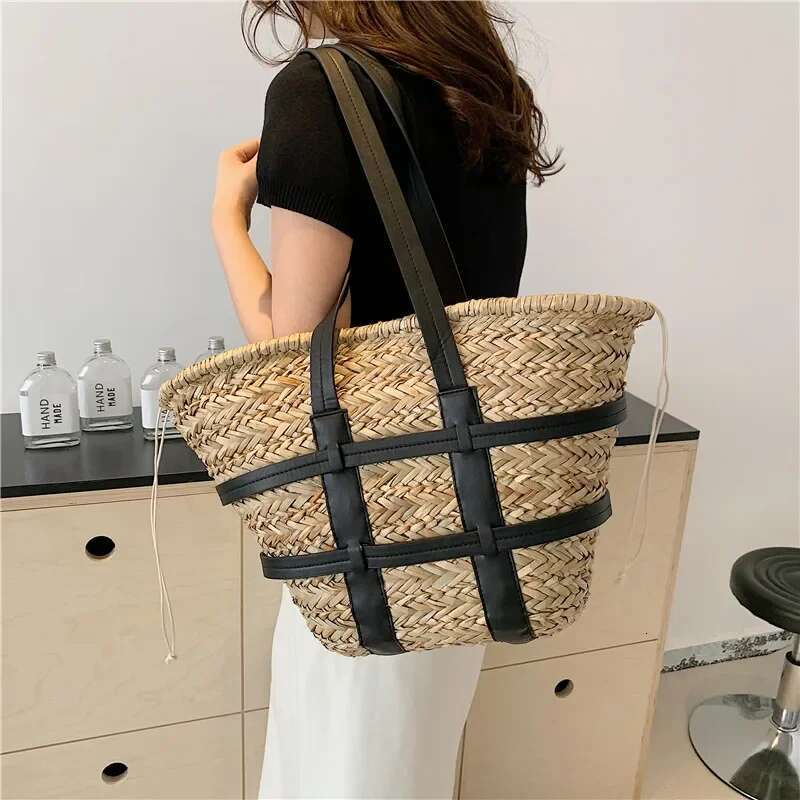 2024 Summer Bohemian Beach Shoulder Designer Handbag Straw Women Large Capacity Travel Raffia Ratten Handmade Bag