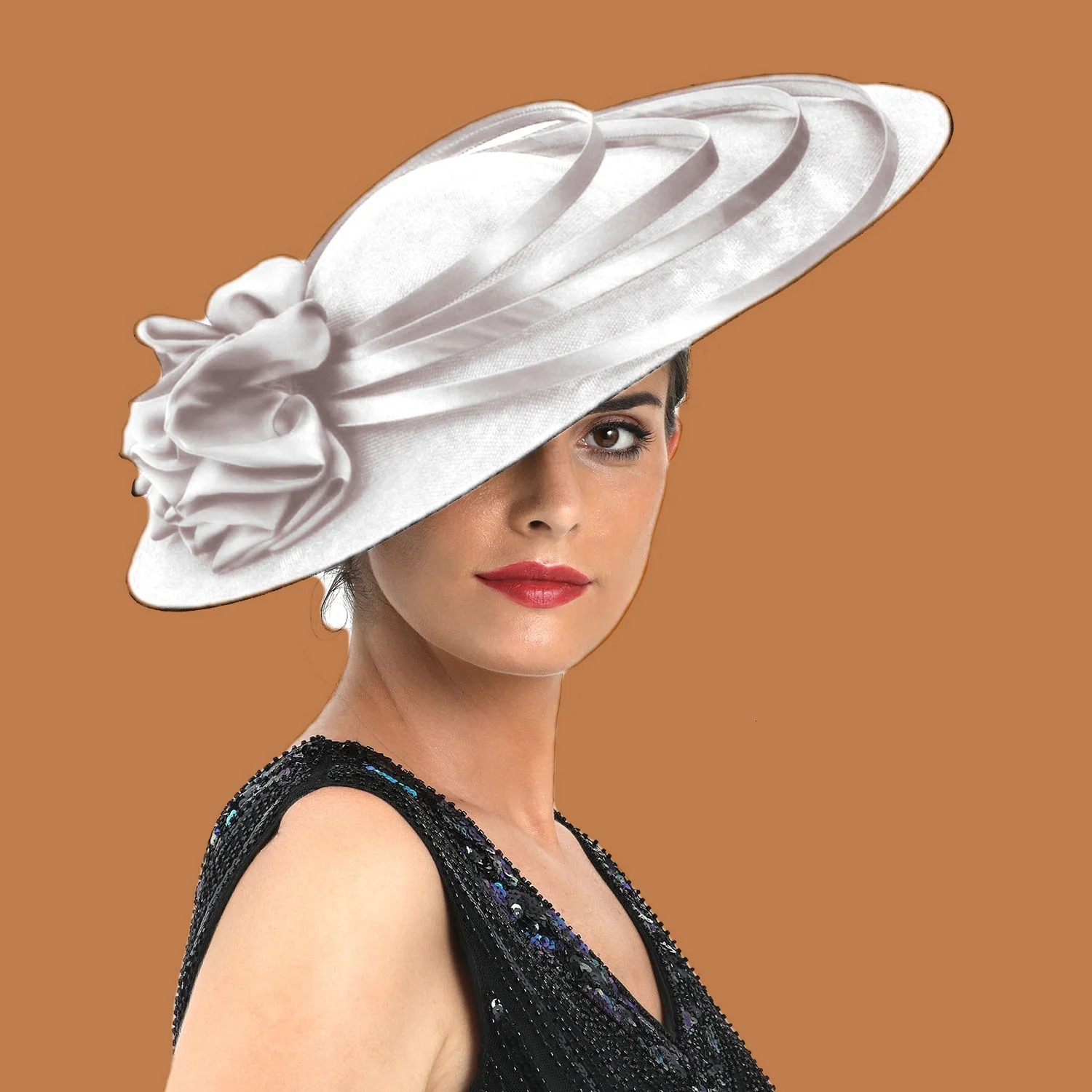 Red Large Flower Fascinator White Sinamay Church Hat Derby Hat Wedding Headband Hat Cocktail Tea Party for Women 250409