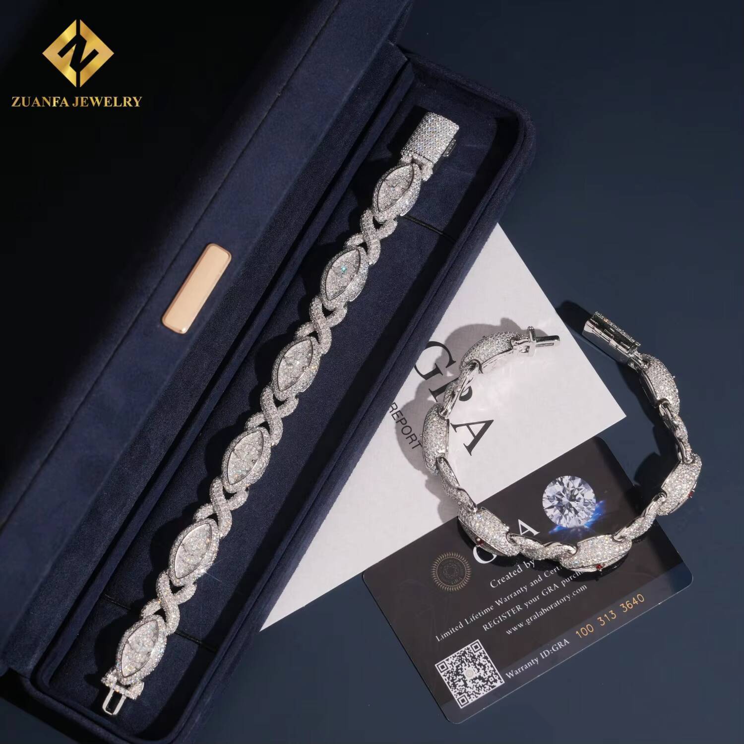 New Designs Pass Diamond Tester Moissanite Eye Shape Chain Bracelet 925 Sterling Silver 13mm Moissanite Bracelet GRA Certificate