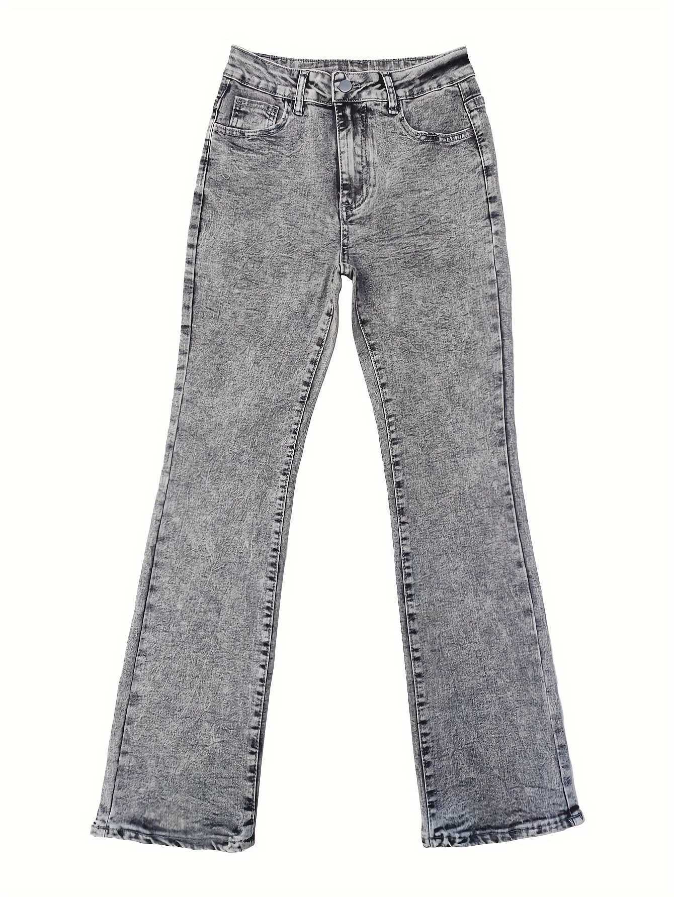 Fashion Womens Gray Low-Rise Slim Fit Bootcut Jeans Y2K Style Snow Wash Streetwear Elegant Denim Pants C251110