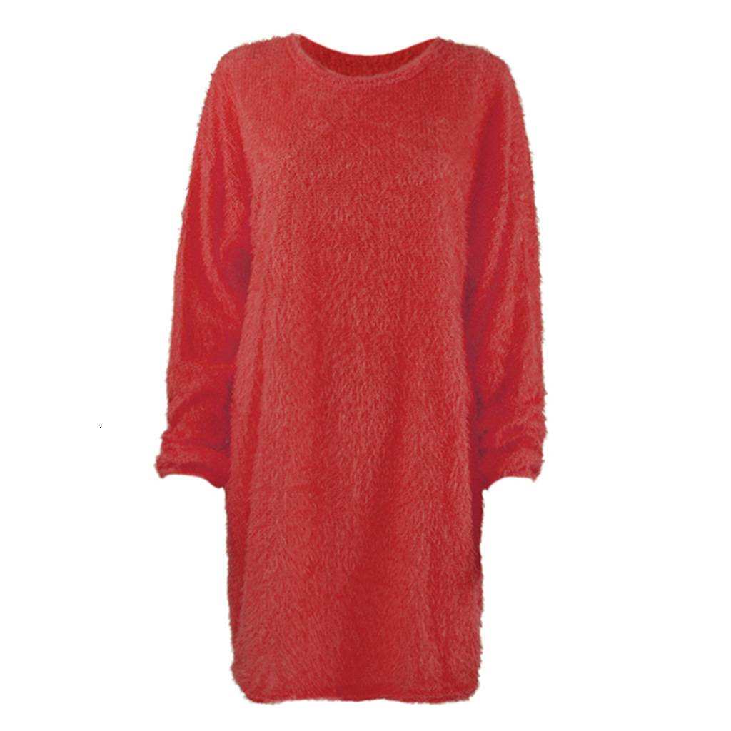 2025 Autumn/Winter Women's Mid length Long sleeved Round Neck Loose Plush Dress