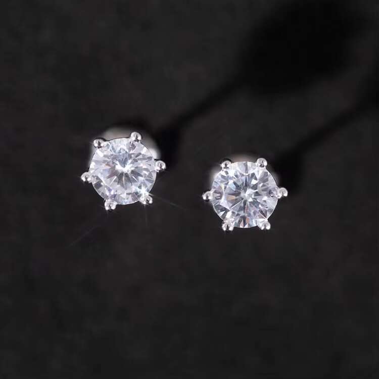 Classic Style 925 Solid Silver Round Brilliant Moissanite Diamond Stud Earrings for Men Women Jewelry