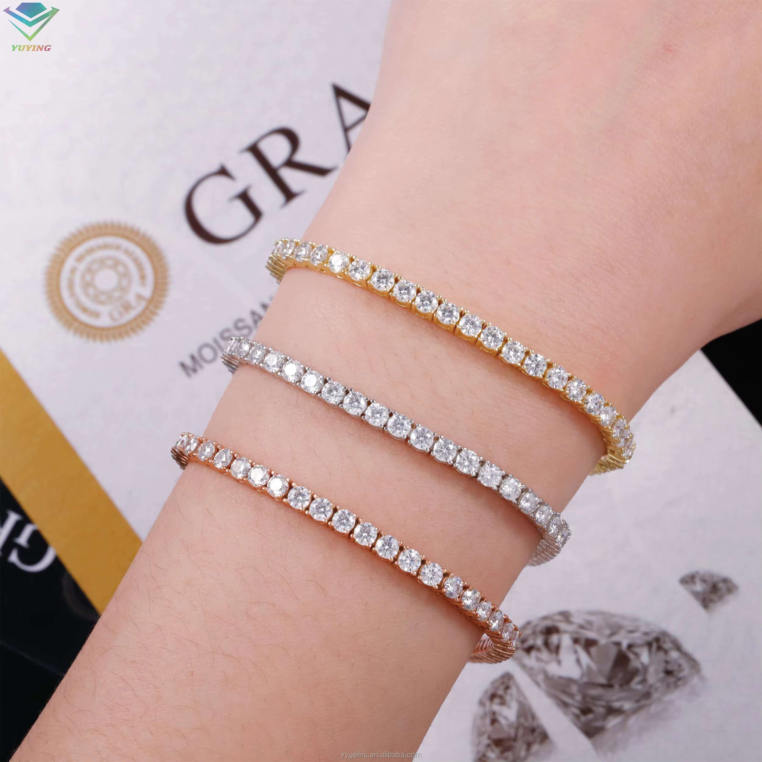 Hip Hop Tennis Chain 3MM 4MM 5MM Wide 925 Silver Bracelet Set D Color Moissanite Diamond Cuban Link Chain