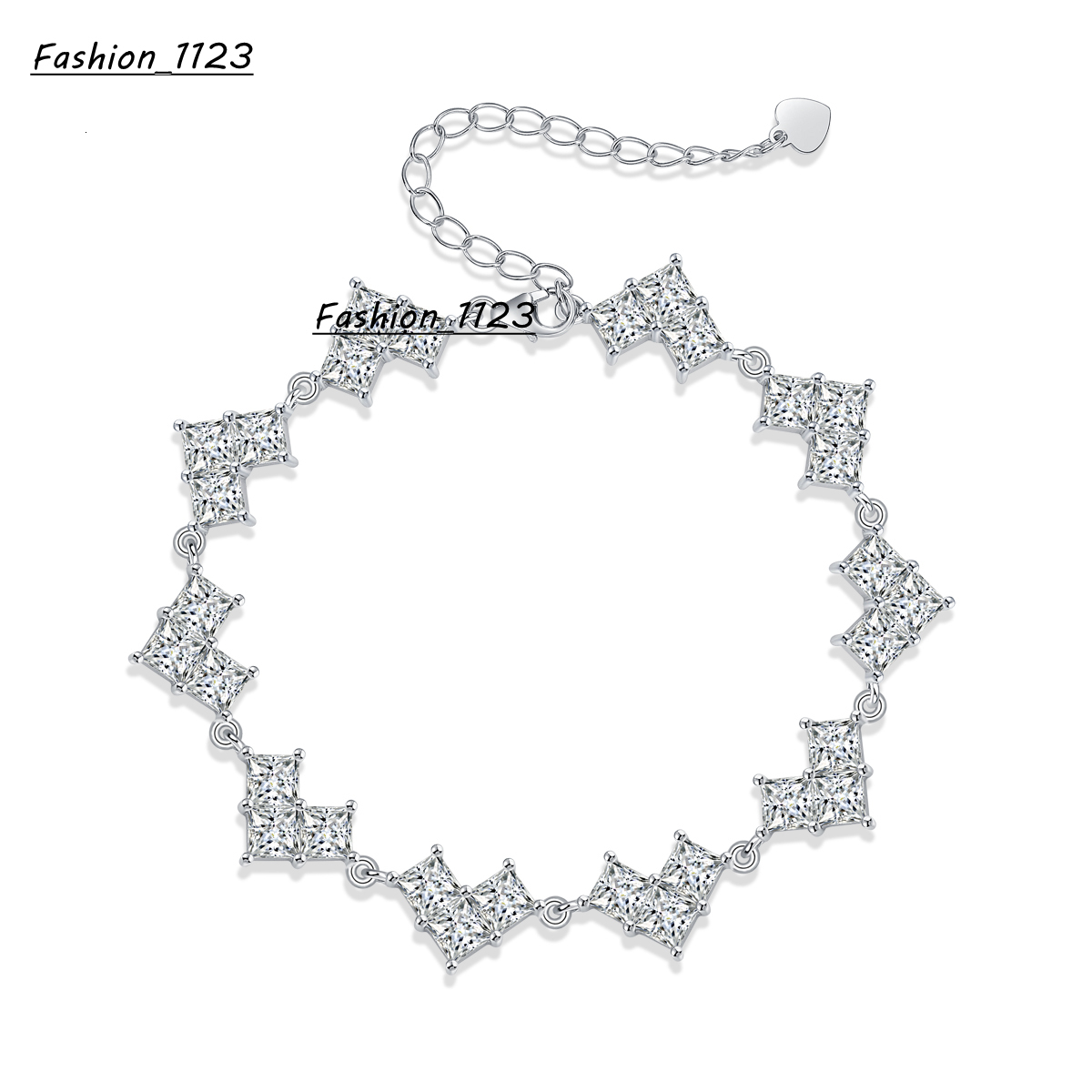 Luxury Jewelry S925 Sterling Silver Shaped Square Moissanite Diamond Iced Out Heart Shuriken Link Bracelet Anklet for Men Lady