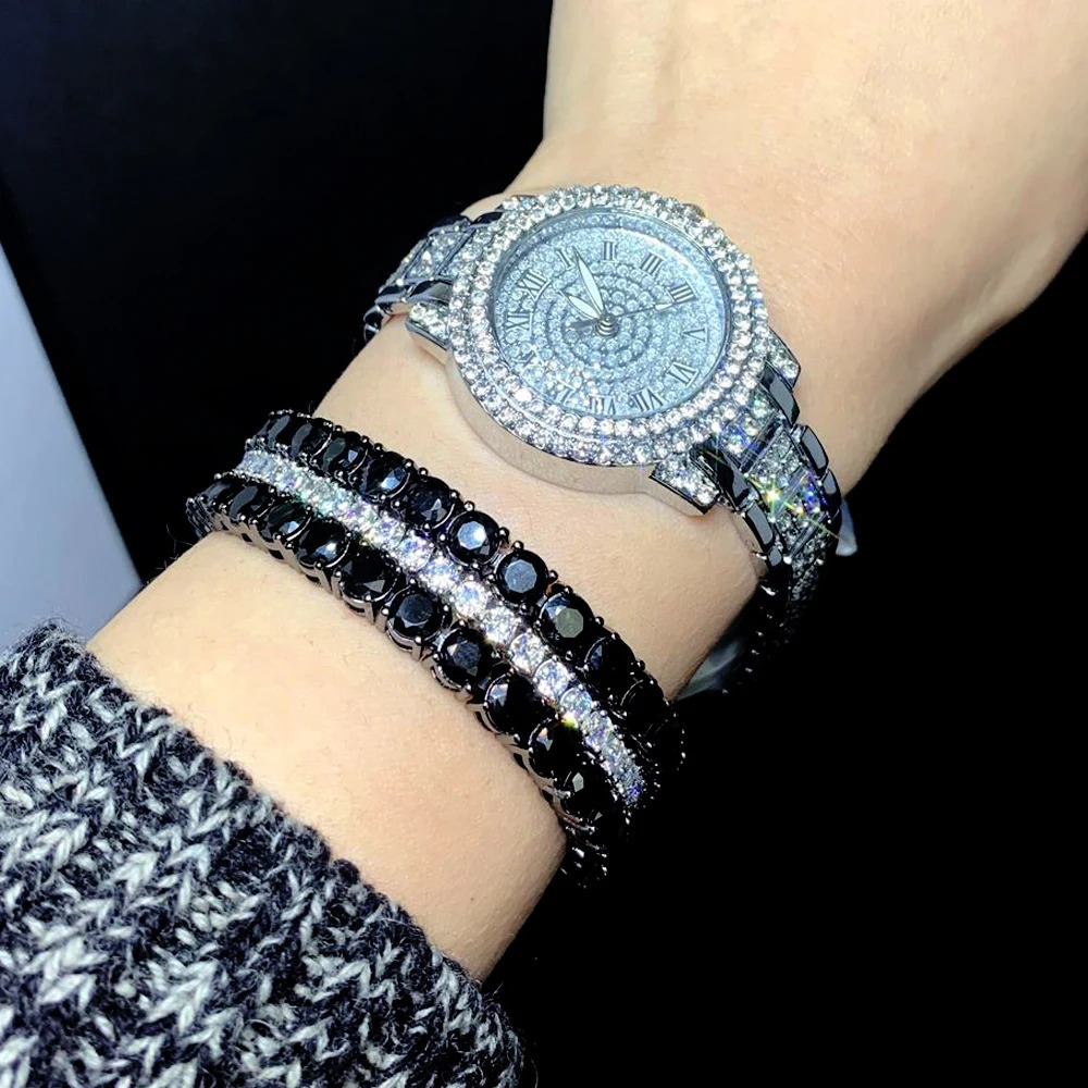 Iced Out Bling Cubic Zirconia Tennis Chain Bracelet 5mm Black Color Charm Bangle Hip Hop For Women Men Jewelry 250408