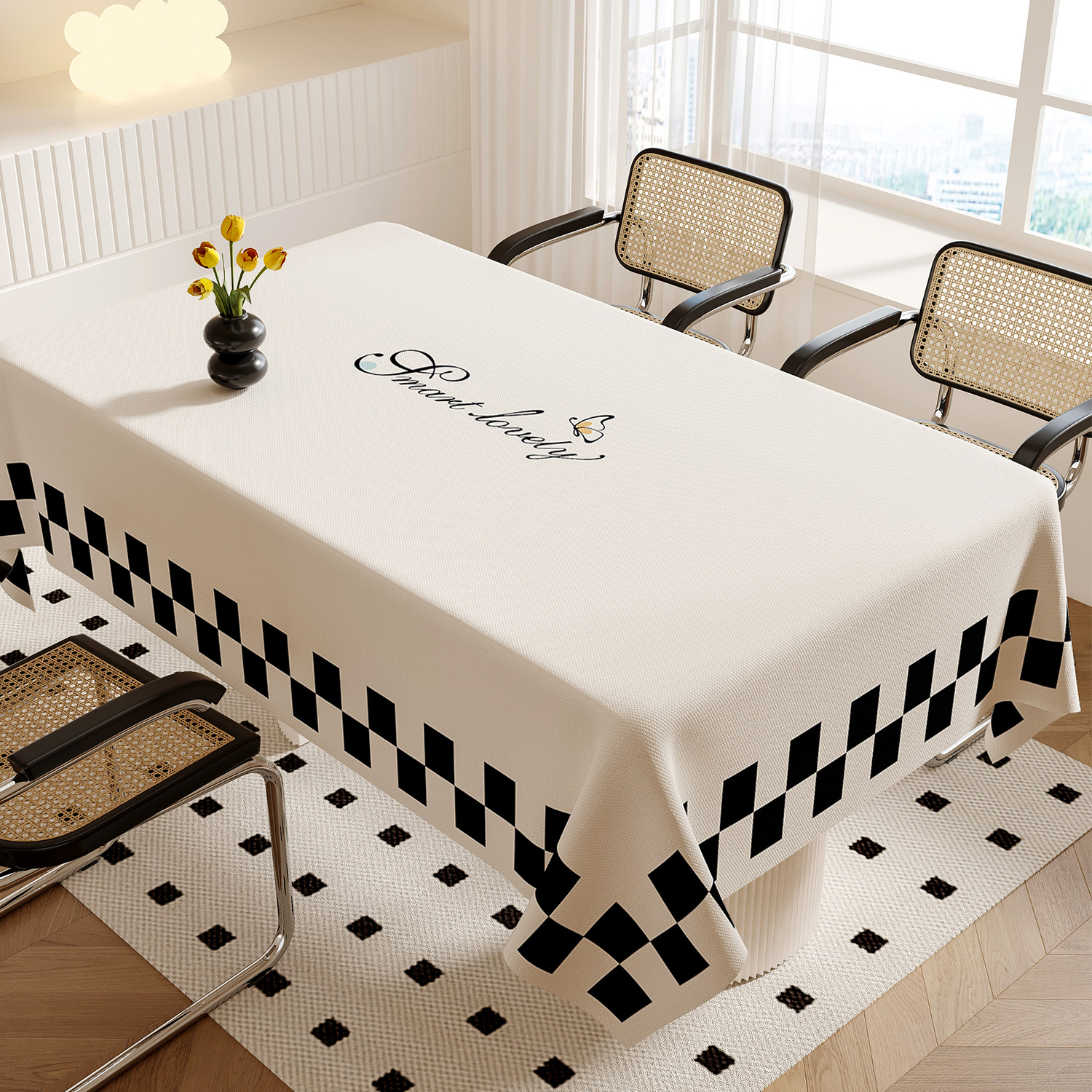 Tablecloth waterproof and oil-proof wash-free anti-scalding dining table cloth rectangular coffee table tablecloth 8KAD01
