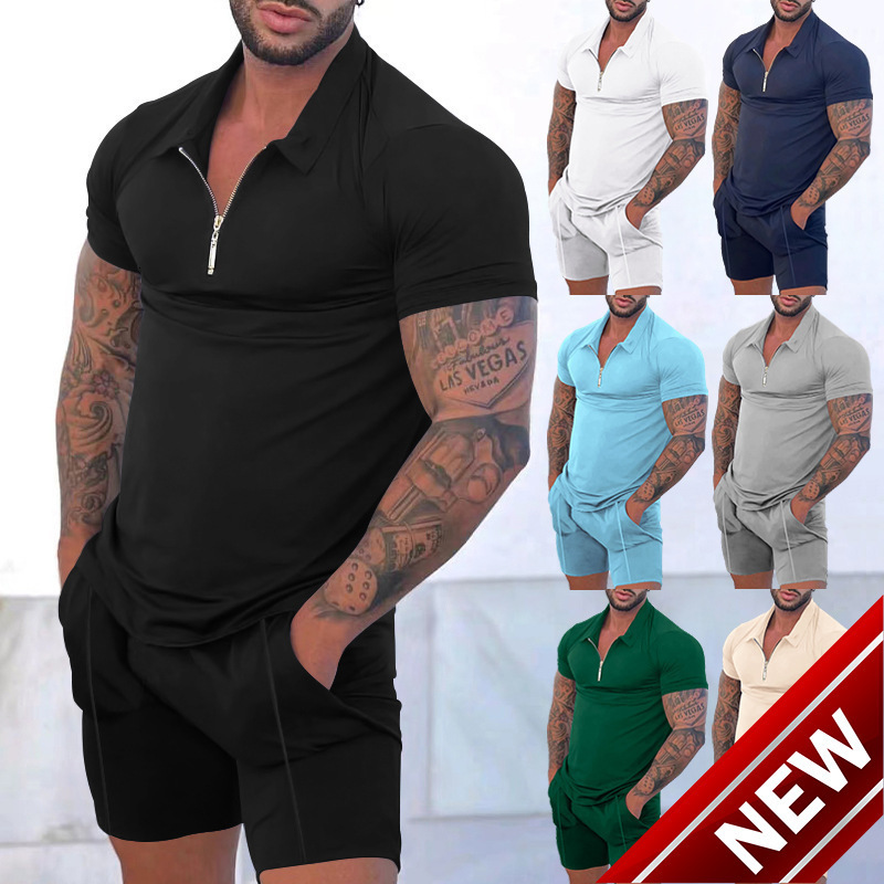 2024 New Summer Mens Casual Short Sleeve Set Polo Shirt Collar Short Sleeve Sports Set for Men