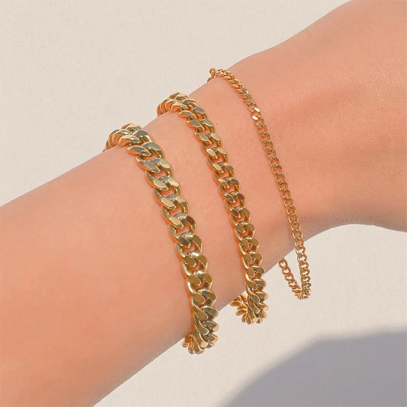 Fashion Stainless Steel Men Curb Cuban Chain Bracelet Women Bracelet On Hand For Couple Unisex Wrist Hand Jewelry Gift Party 250409