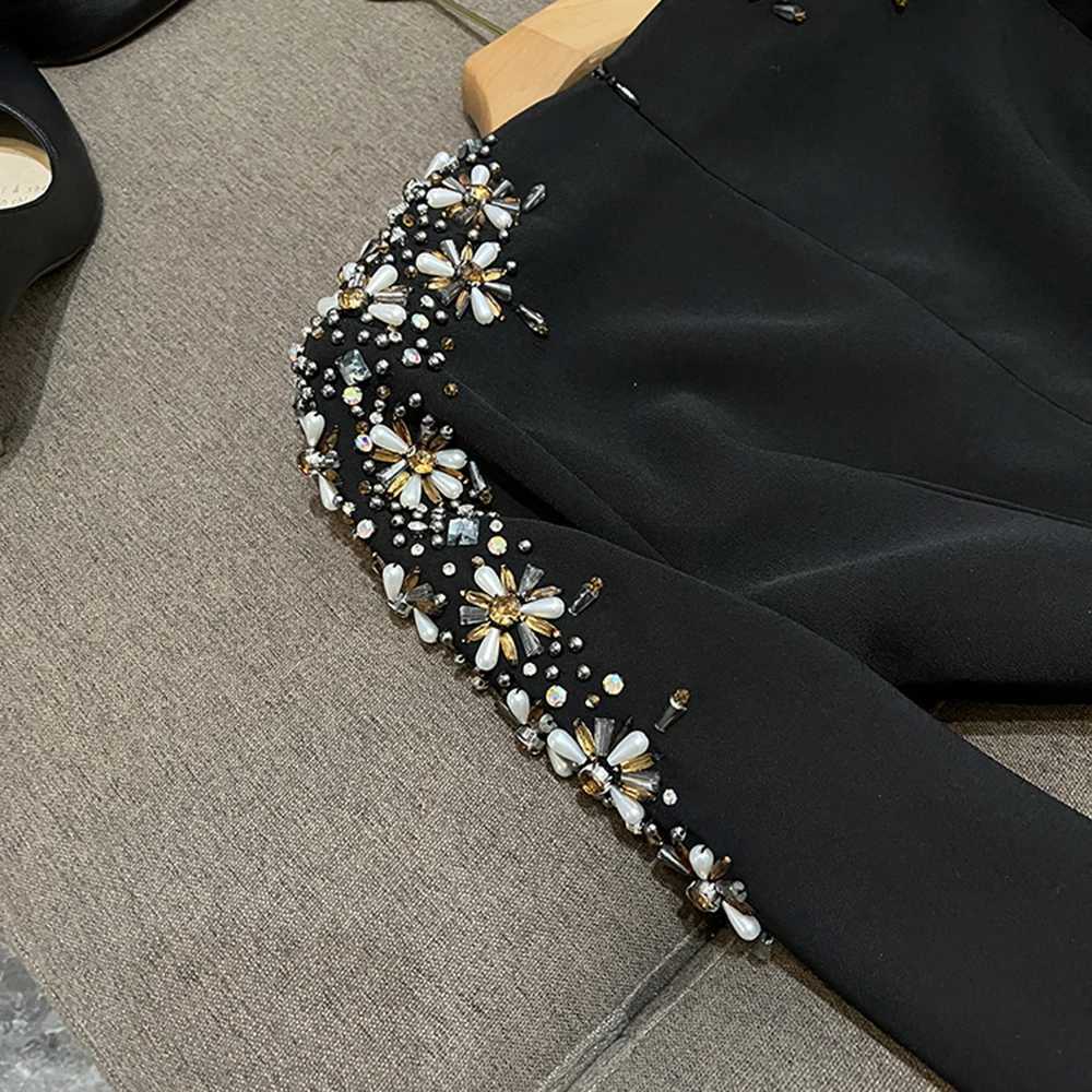 TWOTWINSTYLE Spliced Diamonds Solid Slim Fit Dresses For Women V Neck Long Sleeve High Waist Sexy Dress Female Fashion KDR532399 W251110