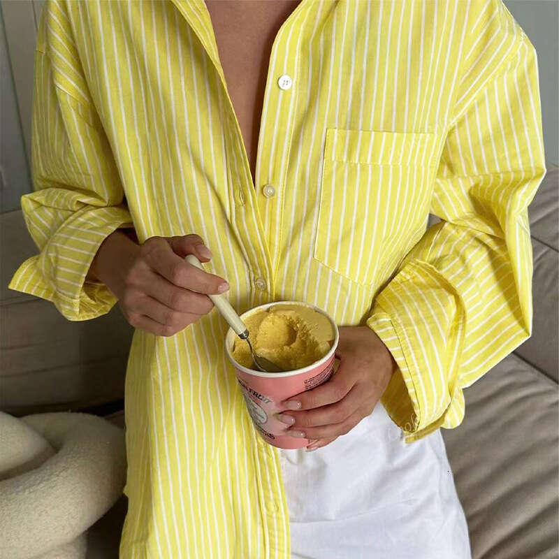 2025 Early Autumn New Cross-Border Amazon Foreign Trade INS European and American Style Elegant Long Sleeve Shirt Striped Blouse Cardigan for Women