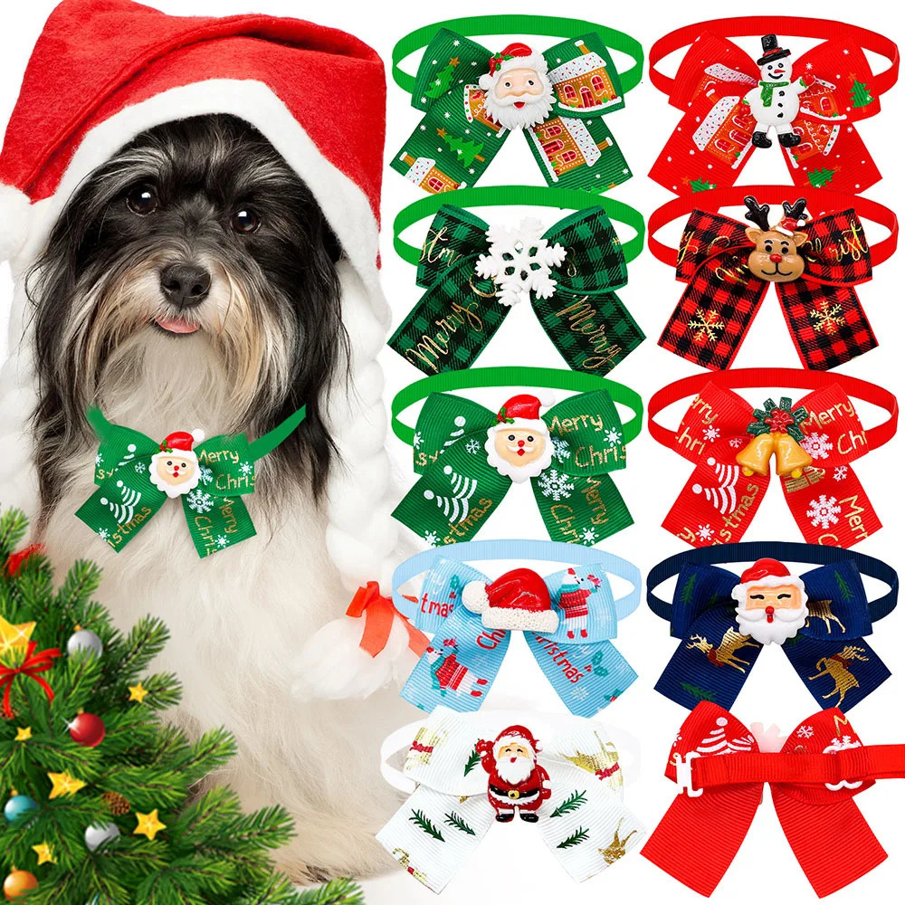 30PCS Christmas Dog Bowties For Dogs Christmas Grooming Small Dogs Pets Bowties Collar Pet Grooming Accessories For Small Dogs 251110