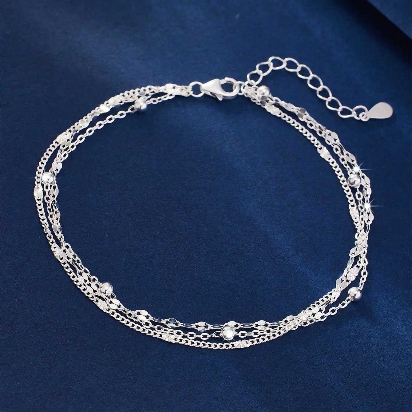 Sparking 925 Sterling Silver Chain Bracelets For Women Luxury Elegant Three Layer Geometric Bead Bracelet Party Wedding JewelryT251110