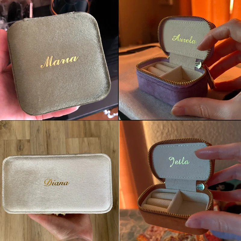 TAIMY Vintage Velvet Travel Jewelry Storage Ring Box Flip with Mirror Organizer Support Custom Retro Green Jewelry Box 250409