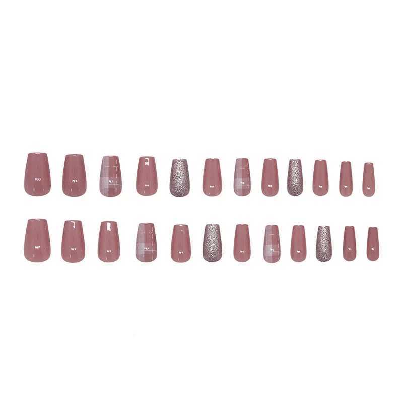24 pieces of fine glitter candy with jelly stickers pressed onto the fake nails wearable round headed oval shaped fully covered nail tips W250410