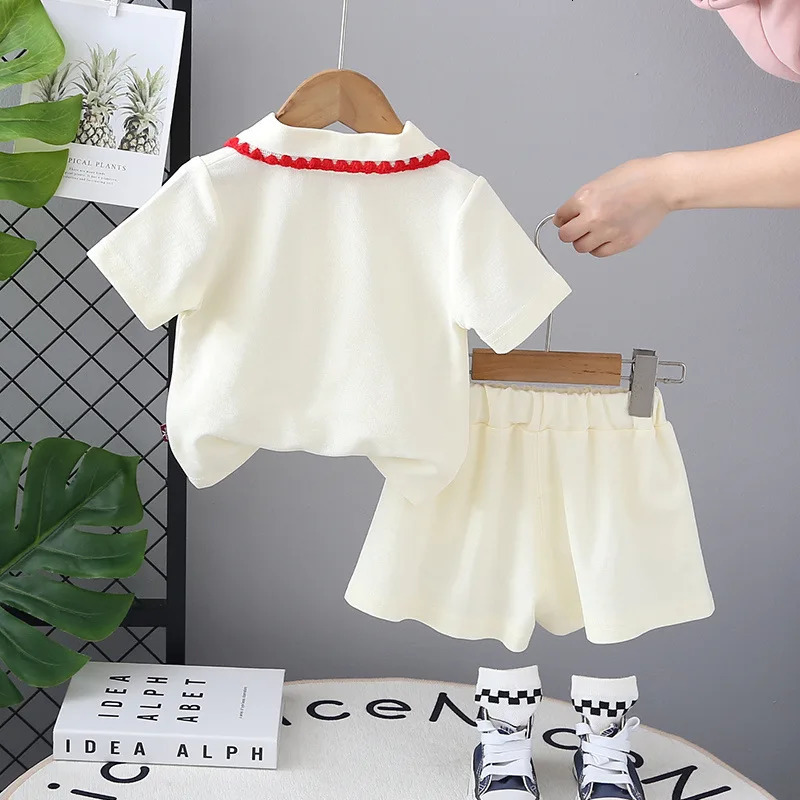 Milancel Summer Kids Clothes Set Girls Cute Strawberry Polo ShirtShorts Children Doll Collar Outwear 2PCS 250409