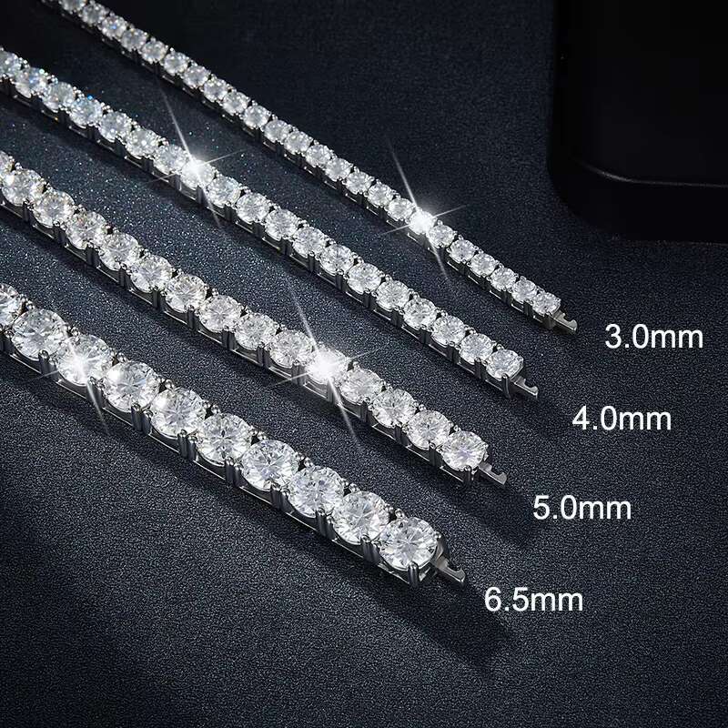 Temperament 925Sterling Silver Gold-plated Hip Hop Tennis Chain 3mm 5mm Full Inlaid Bracelet Moissanite Bracelet