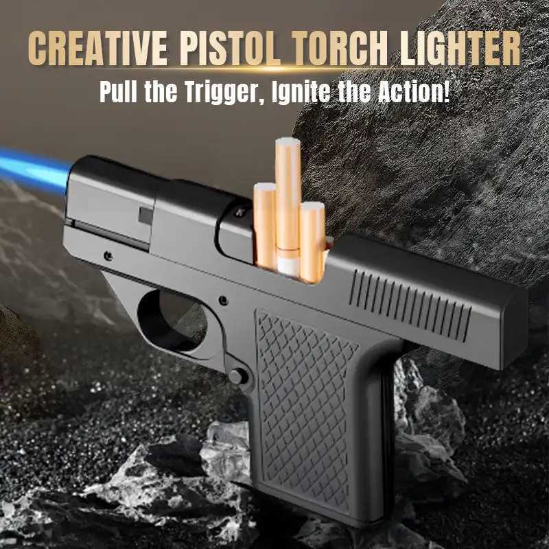 Cool Butane Pistol Torch Lighter with 3 cigarette Magazine packs Windproof Inflatable Lighter Cigarette Box IntegratedC250315