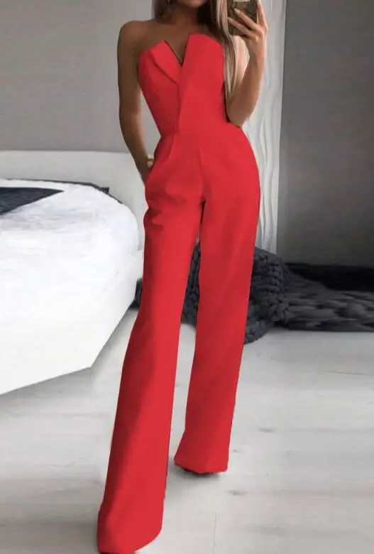 Jumpsuits for Women Jumpsuits Sexy Strapless Slim Office Lady Ele Chic Sveless Black White Red Casual Romper Bodysuit W250306