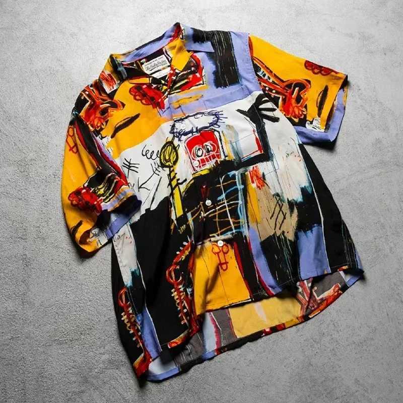 Outdoor leisure top T-shirt WACKO MAR Hawaiian beach shirt mens artist street graffiti quick drying lapel short sleeved shirt X250410