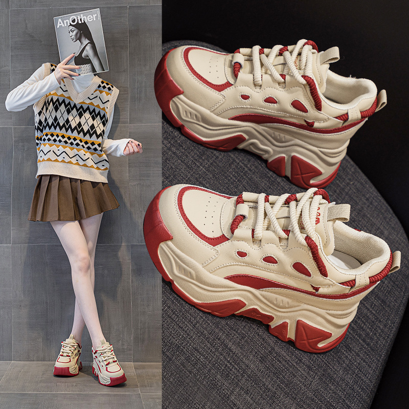 2025 New High Top Leather Color blocked Thick Bottom Slope Heel Casual Sports Designer Fashion Women's Shoes