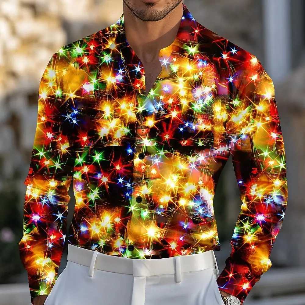 Christmas Mens Sparkling Glitter Christmas Light Shirt Dress Shirt Long Sve Fashion Casual Outdoor Party Holiday Spring Fall Q251110