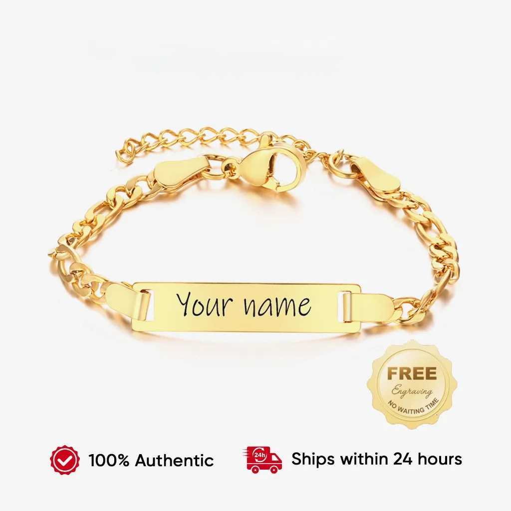Customized Name Text Gold Plated Stainless Steel Link Bracelet Fashion Personalized Custom Jewelry Men WomenT251110