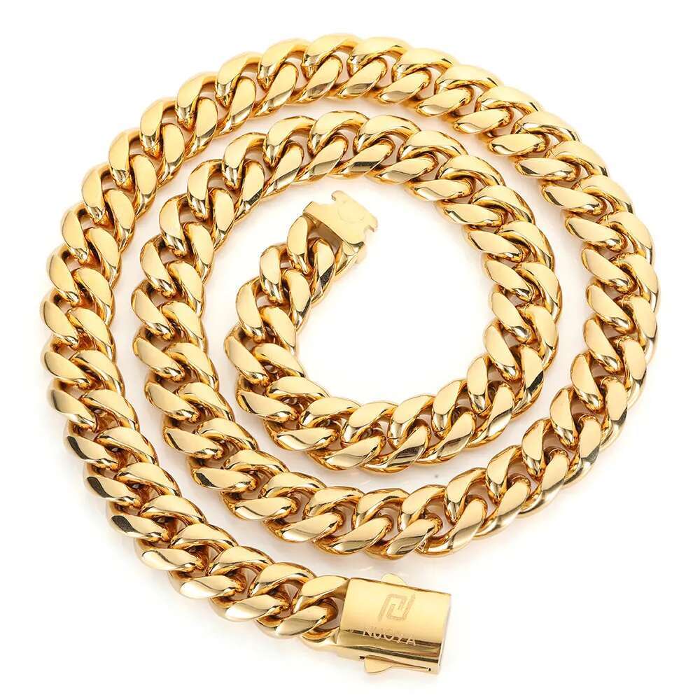 Hip Hop PVD Plated Stainless Steel Necklace Snap Clasp Men Miami Cuban Link Chain Jewelry For Girls Gift Free Laser