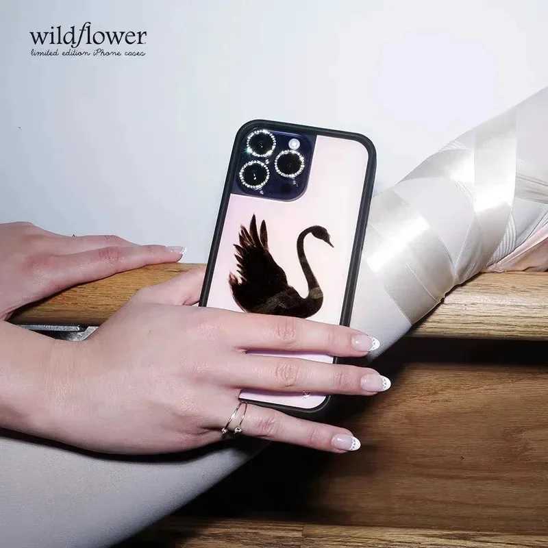 Wildflower 3D Black Swan Phone Case for 12 13 14 15 16 17 Pro Max Plus Fashion Sweet-Swan Lake Soft Edge Back Cover CasesXJ251110
