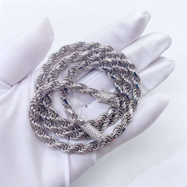 Hip Hop Necklace 6mm Width 925 Sterling Rope Chain VVS Moissanite Diamond Rope Chain Necklace